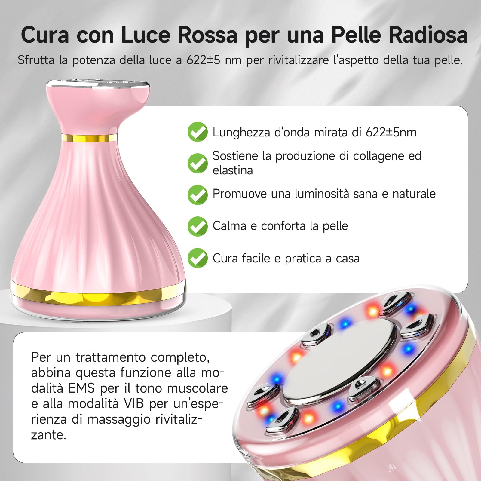 Dispositivo di cavitazione 6 in 1 Strumento per massaggio anti-grasso, massaggiatore manuale con funzioni ultrasuoni RF, EMS, luce rossa e blu e vibrazione, adatto per viso e corpo