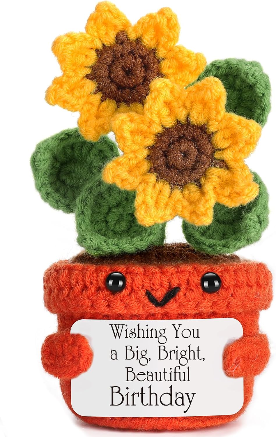 Happy Birthday Gifts for Women Men Gemini June Birthday Gift Best Friend Sister Brother Wife Girlfriend 40th 50th Her Him Dad Mom Grandma Unique Funny Positive Crochet Sunflower with Birth Card