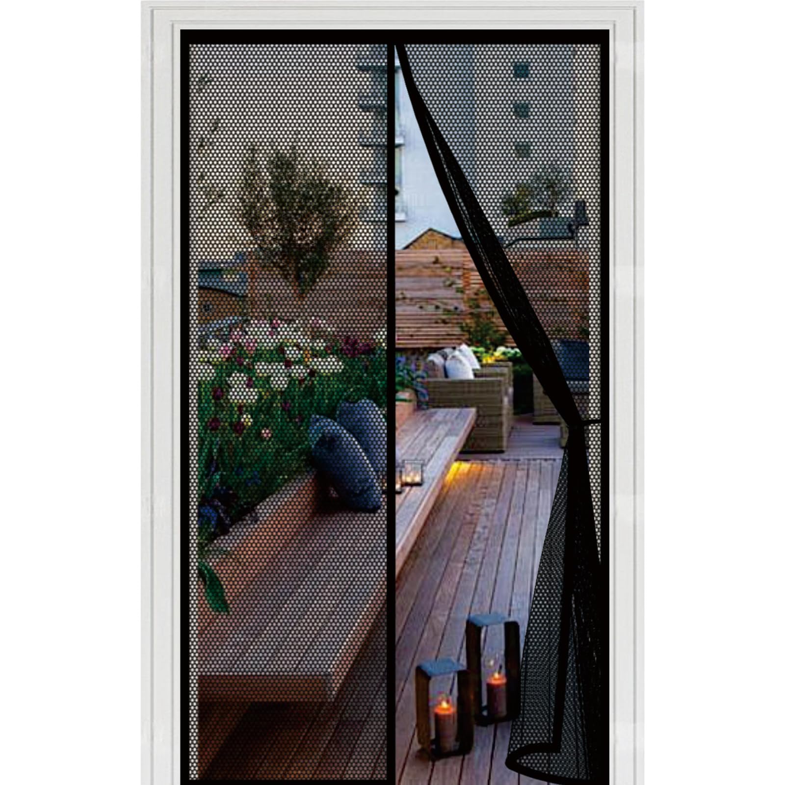 Insect Protection Door 108 x 157 cm with Powerful Magnets Automatically Closes and Magic Tape, Install Without, Keep Bugs Out, Magnetic Screen Door Curtain for Patio, Black