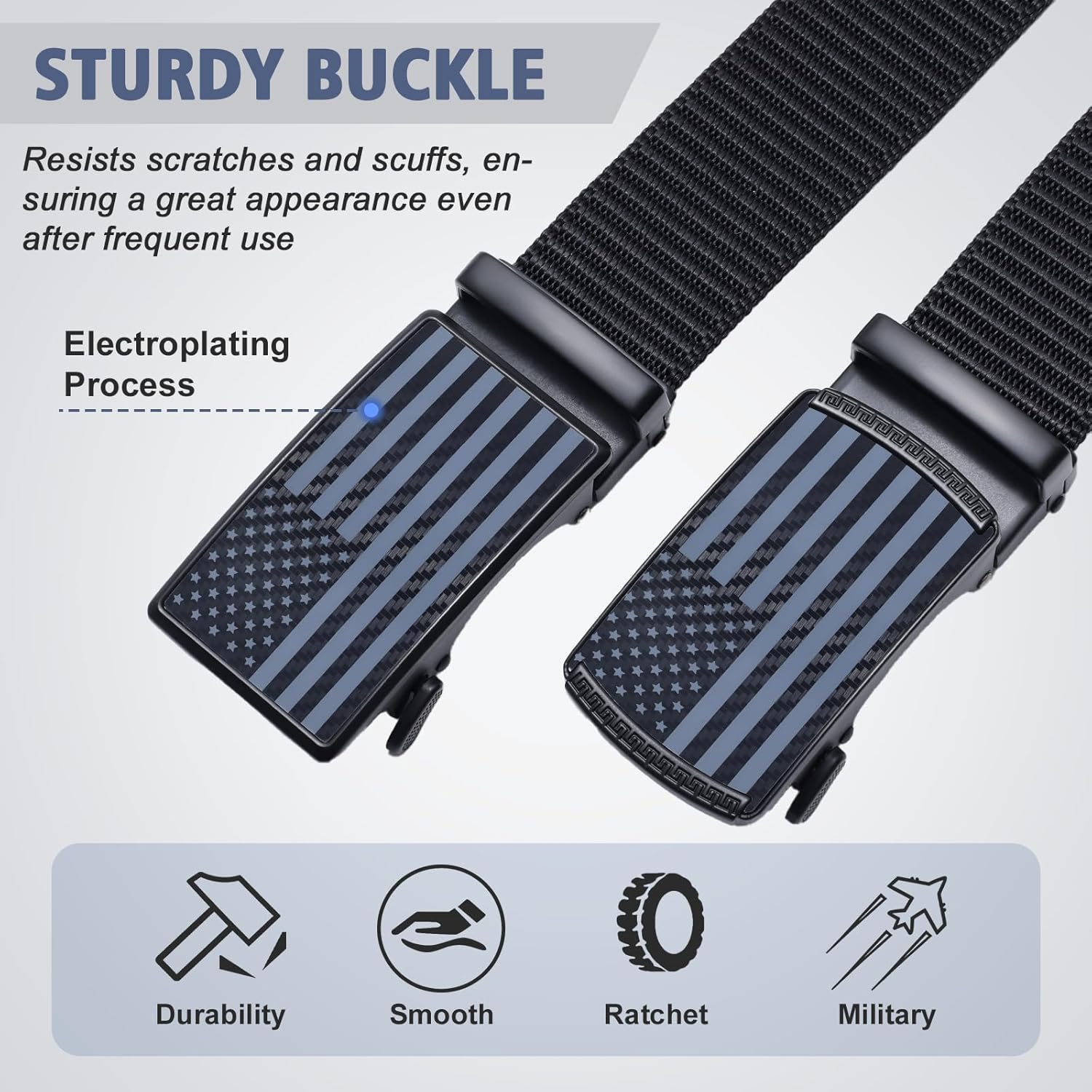 SANSTHS Nylon Ratchet Belts for Men 2 Pack, American Flag Slide Golf Belts 1 1/3", Tactical Work Web Belt 4th of July - Image 2