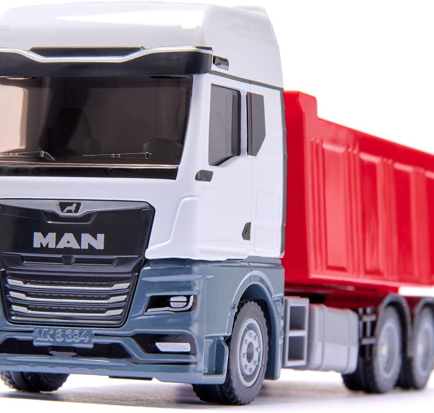 Siku 3518 Man Dump Truck, 1:50, Metal/Plastic, Red/White, Toy Truck for Kids, Tilting Trough, Robust Design