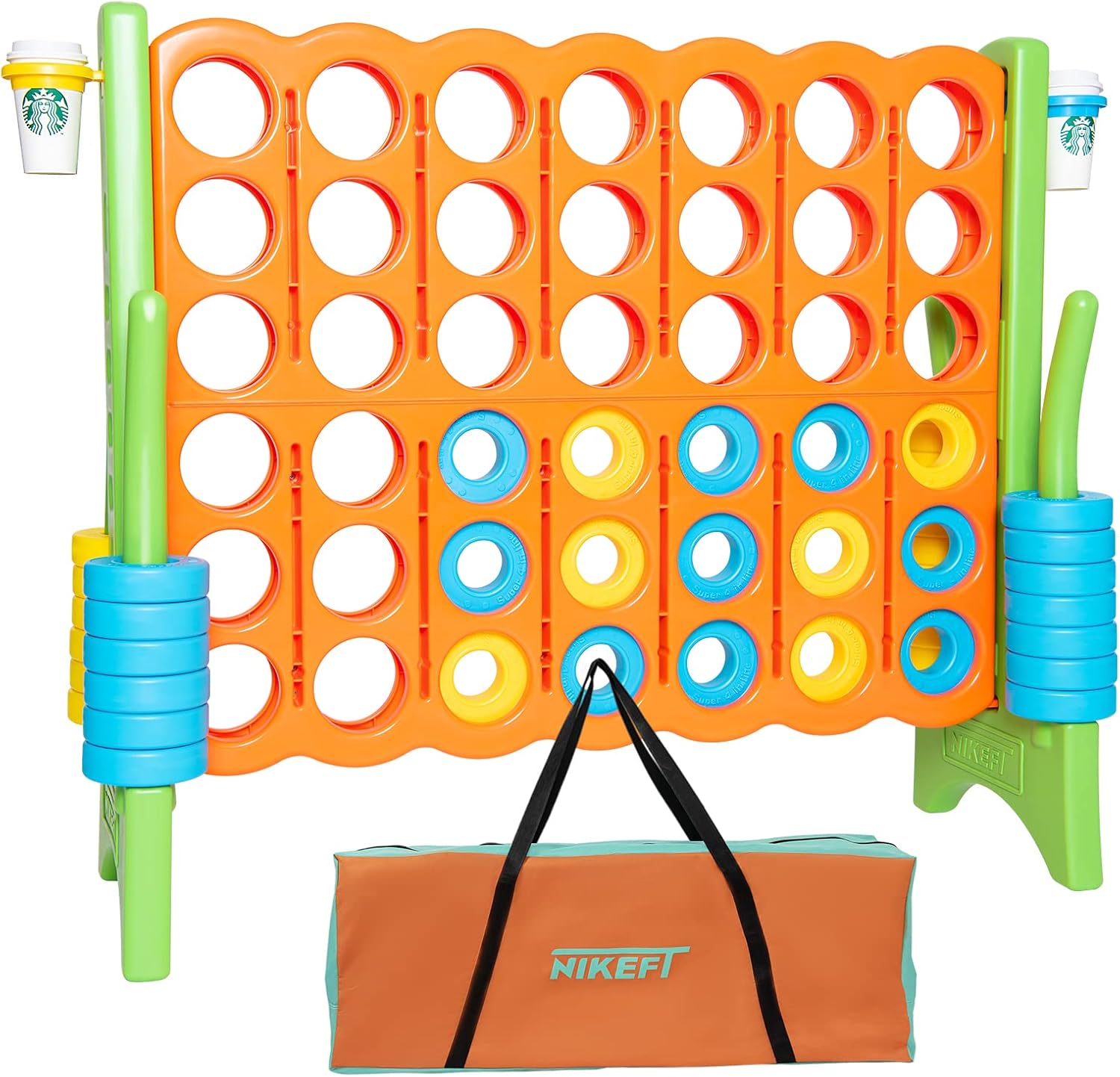 Product Deal Oversized 4-to-score Jumbo connect in-a-row game Carry Bag Included,48”giant plastic connect game set for Adults with cup holder,46 rings for kids,jumbo Sized indoor outdoor game for family giant yard