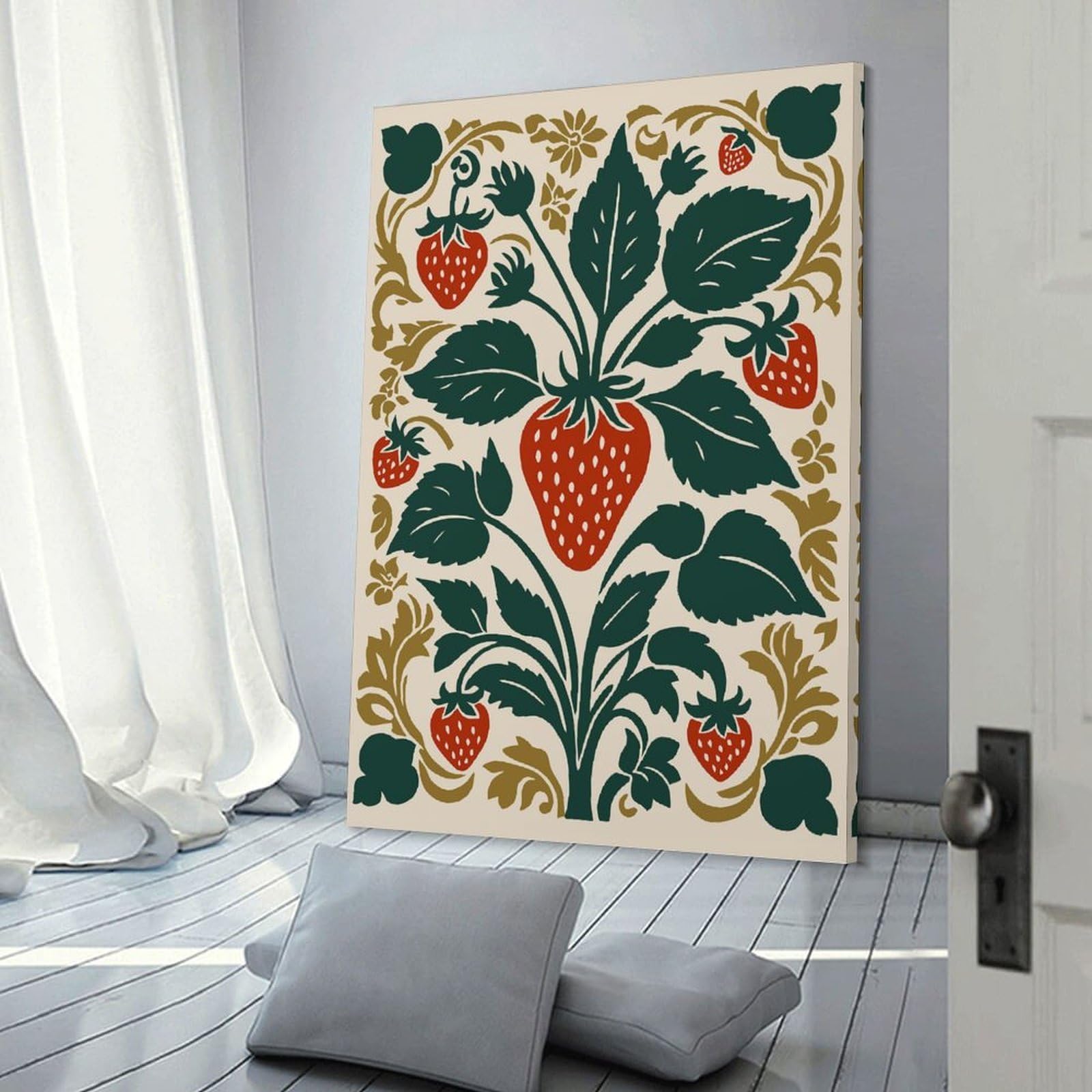 Junmoney Strawberry Plant with Decorative Elements Decorative Wall Artwork, 24x36inch(60x90cm), for Corridors, Hallways Or Apartment Entries, Home Artwork for First Impressions
