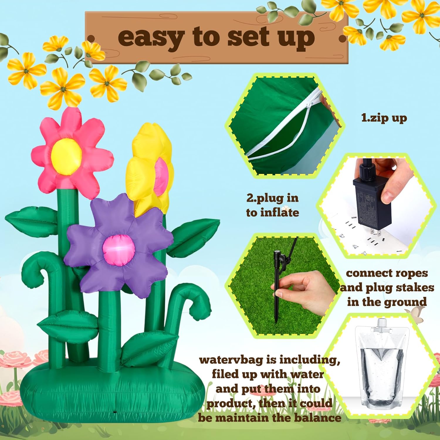 Syhood 6 ft Summer Inflatable Sunflower Decoration Large Inflatable Flower LED Blow up Decor for Spring Summer Holiday Outdoor Yard Lawn Party Supplies(Flower) - Image 4