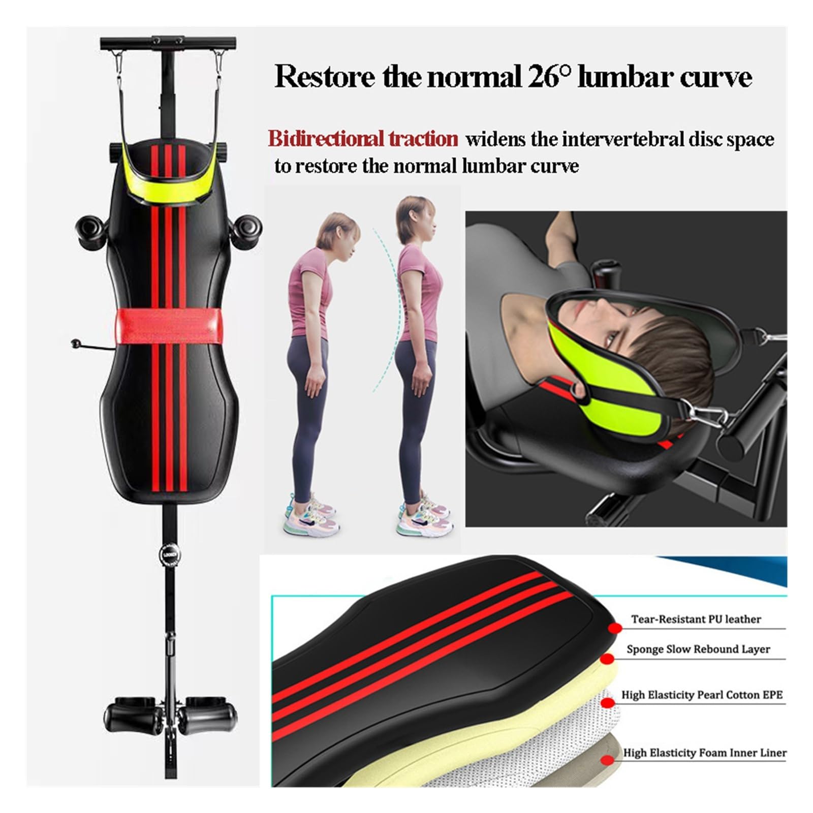 Banco de Tracción Cervical for Estiramiento de Espalda, Mesa de Inversión de Masaje for Entrenamiento de Tracción Lumbar y de Columna, Estiramiento y Relajación Corporal