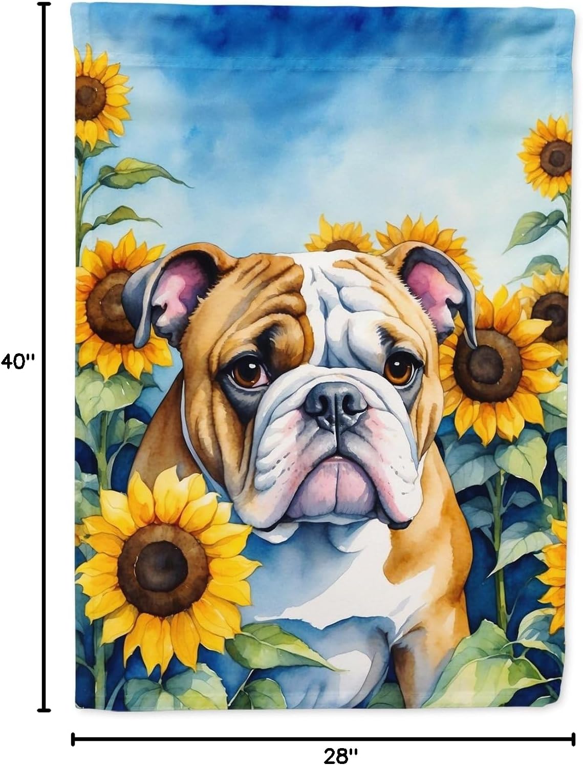 Caroline's Treasures DAC6072CHF English Bulldog in Sunflowers House Flag Large Porch Sleeve Pole Decorative Outside Yard Banner Artwork Wall Hanging, Polyester, House Size, Multicolor
