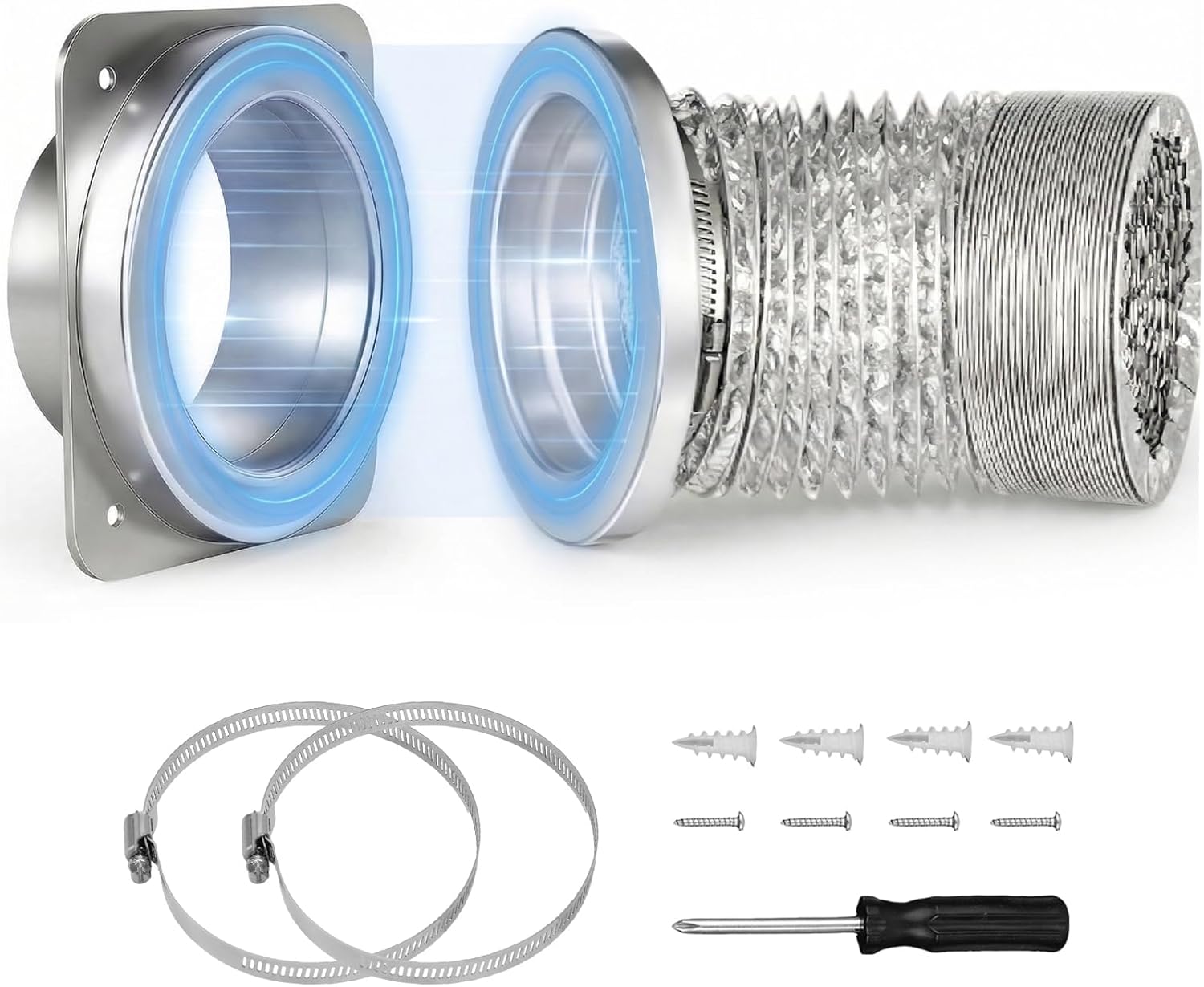 Magnetic Dryer Vent Coupling Connector Kit DV180 with Self-Aligning Magnets, Airtight Seal Easy to Clean Includes 3.2ft 4-Inch Hose & 2 Clamps