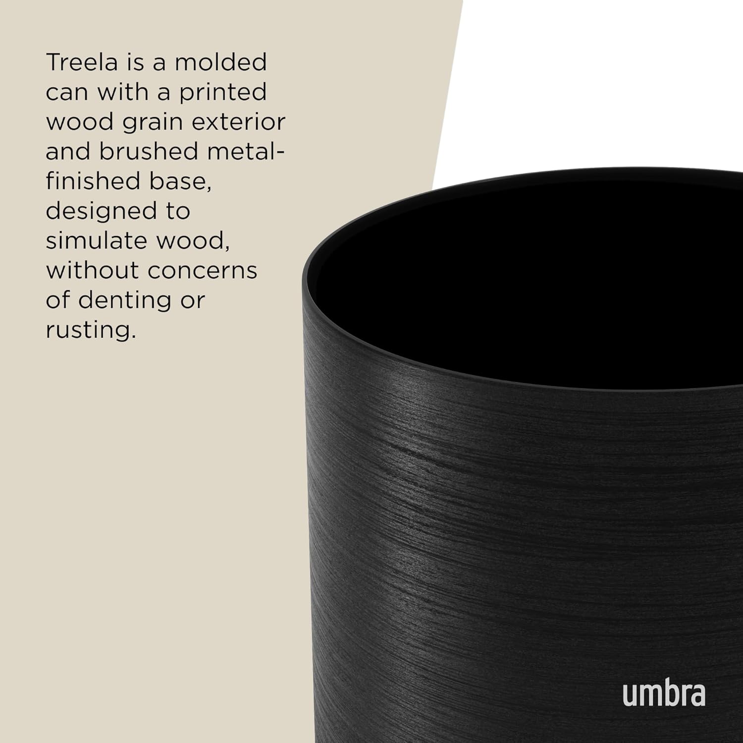 Umbra Metalla Trash Can Waste Basket, Plastic 4.5 Gallon (17L) Bin, Black