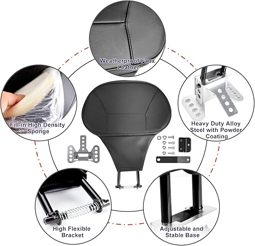 Miniatura 8 de Respaldo desmontable Touring Rider, respaldo ajustable y cómodo para conductor, enchufe de liberación rápida para Harley 2009-2024 Touring CVO Road