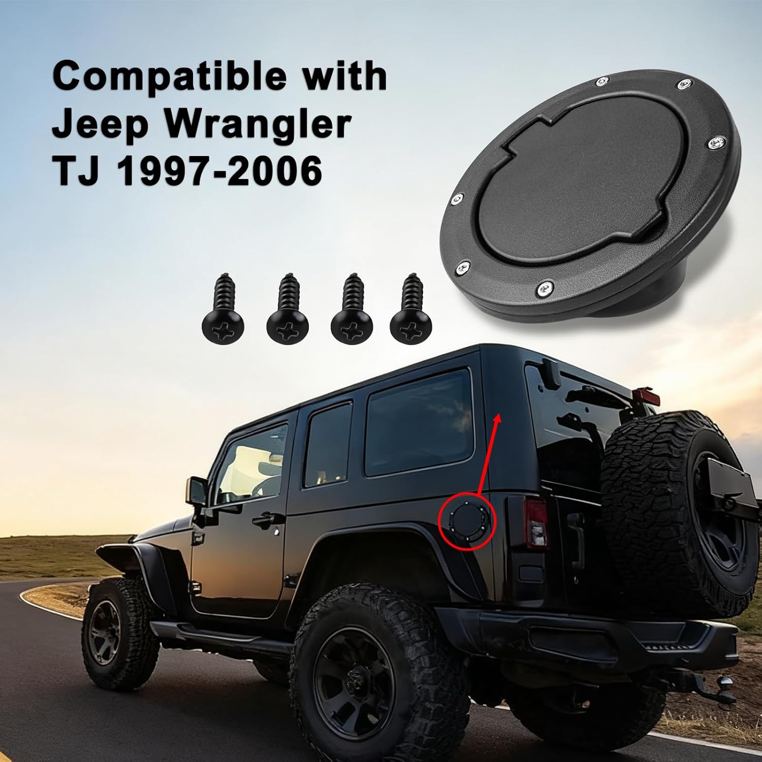 MuHize Fuel Filler Tank Door, Gas Cover Cap for Jeep Wrangler TJ 1997-2006, Easy to Install, Rust Resistant, Heavy Duty Fuel Door Cover Replacement