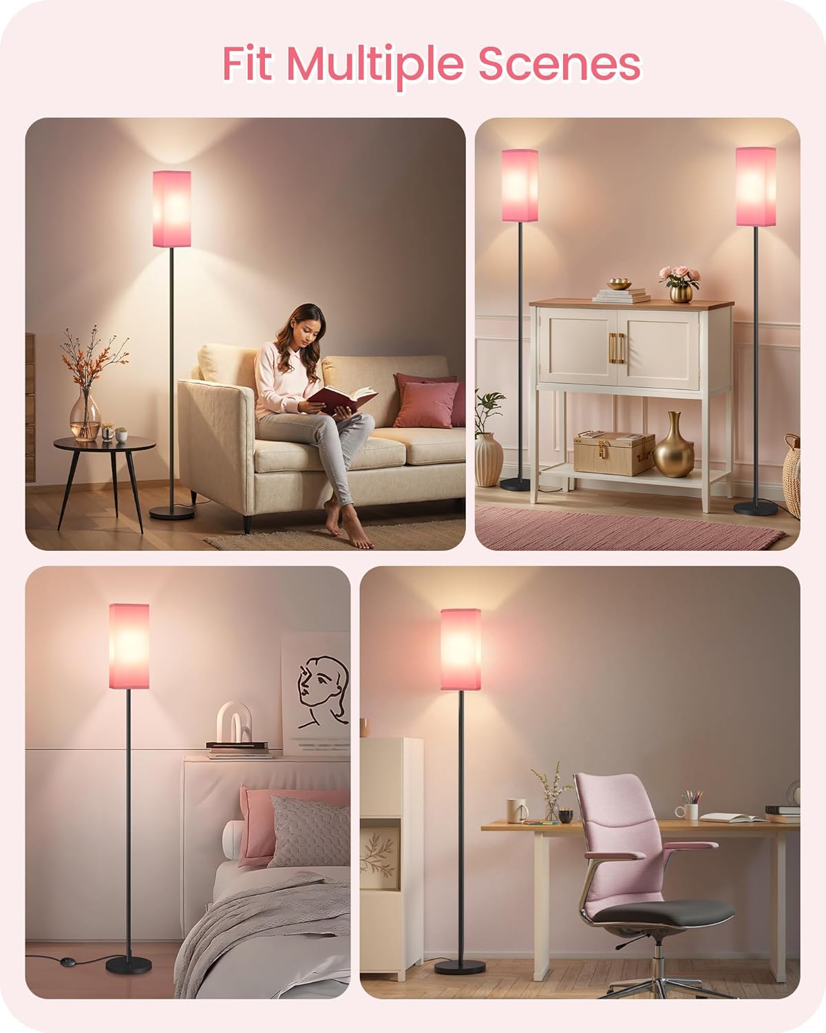 Set of 2 Floor Lamps for Living Room, Modern Tall Standing Lamps with Foot Switches, Bulb Not Included, 64.6'', for Living Room, Bedroom, Study, Kids Room, Pink and Black P07LDP205W1