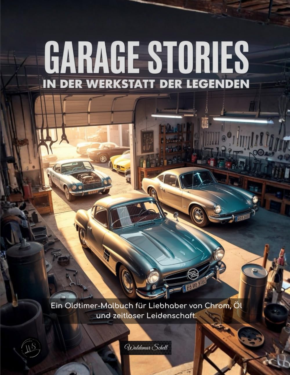 Garage Stories – In der Werkstatt der Legenden: Ein Oldtimer-Malbuch für Liebhaber von Chrom, Öl und zeitloser Leidenschaft.