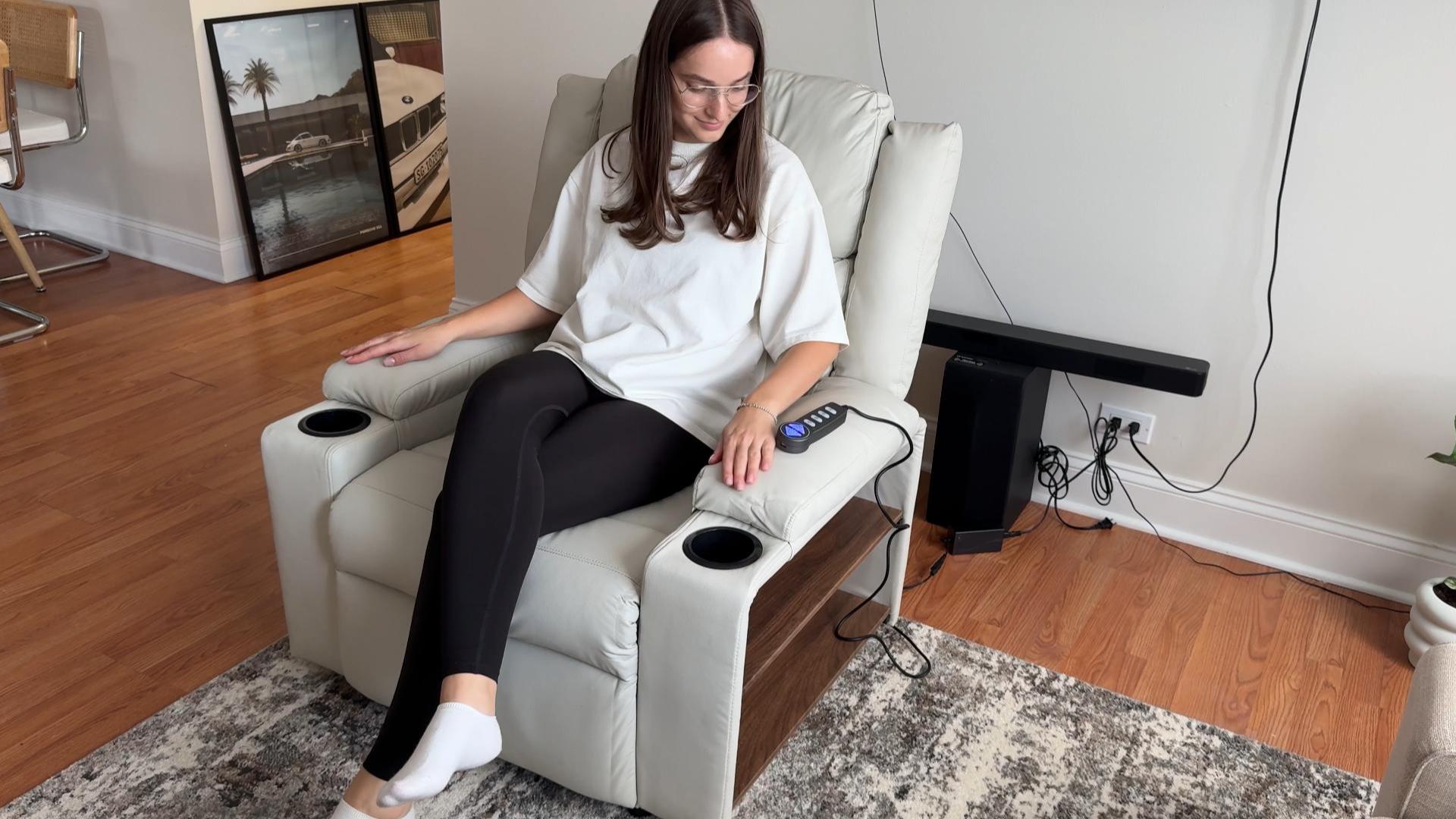 Sillón reclinable cómodo beige con masaje y almacenamiento miniatura 7