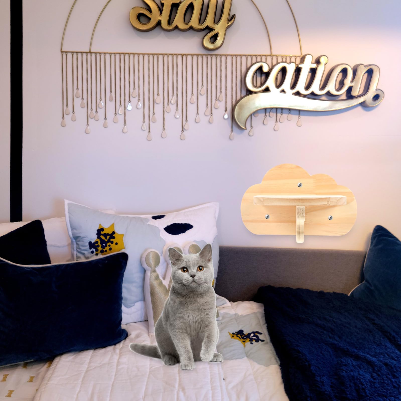 Mensole da Muro per Gatti 2 Pezzi in Legno, Scala Robusta e Salvaspazio a Forma di Nuvola, per Casa e Negozio di Animali