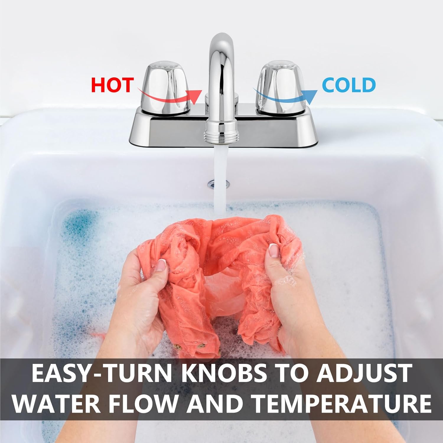 2 Handles Utility Laundry Sink Faucet 4 Inch Centerest with Swivel Spout and NPT3/4 Threaded End Polish Chrome - Image 3