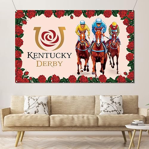 Miniatura 4 de Sunwer Derby - Telón de fondo para cabina de fotos de Kentucky con temática de carreras de caballos para decoración de fiestas, correr para las