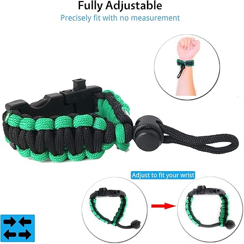 Miniatura 33 de Brazalete de supervivencia – Kit de equipo de emergencia táctico con luz LED SOS, cuchillo, 550 grados, ajustable, multiherramientas, iniciador