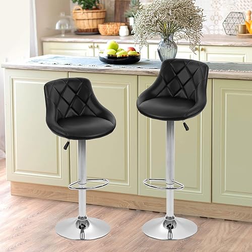 Juego de 2 taburetes de bar de 24 a 32 pulgadas de altura de mostrador con reposapiés y respaldo taburetes de bar giratorios de piel sintética para