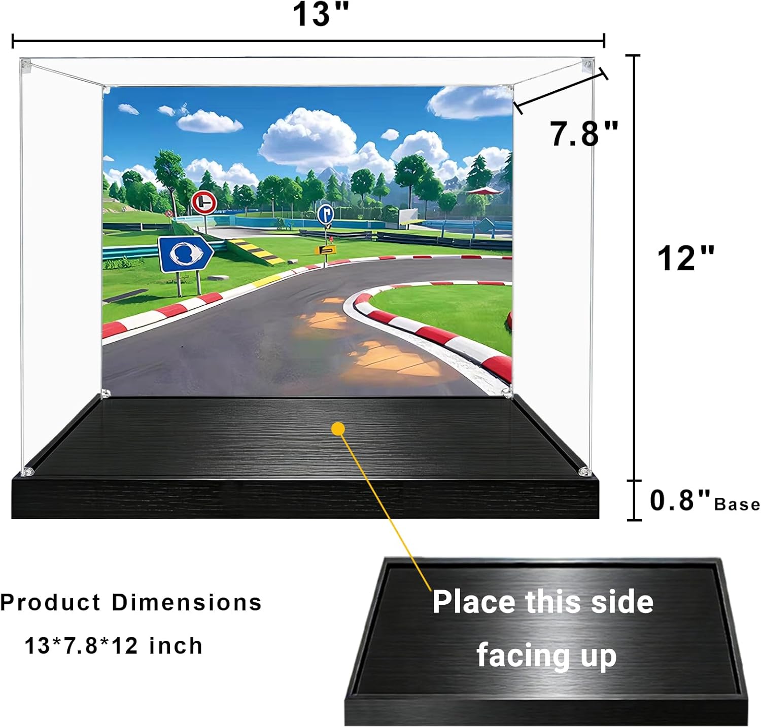 Dust Proof Acrylic Display Case for Lego 72037 Mario Kart – Mario & Standard Kart - Crystal Clear Acrylic Box with 0.8-Inch Elevated Base, Model Not Included