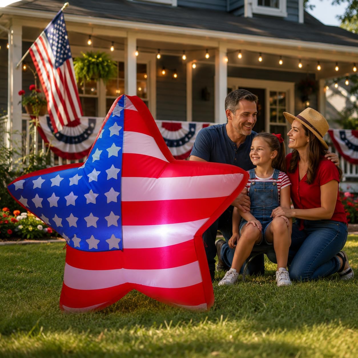 Fun Express 4th of July Star Light-Up USA Flag Colors Self-Inflating 43" x 38" - July 4th Memorial Day Fourth of July Red White Blue