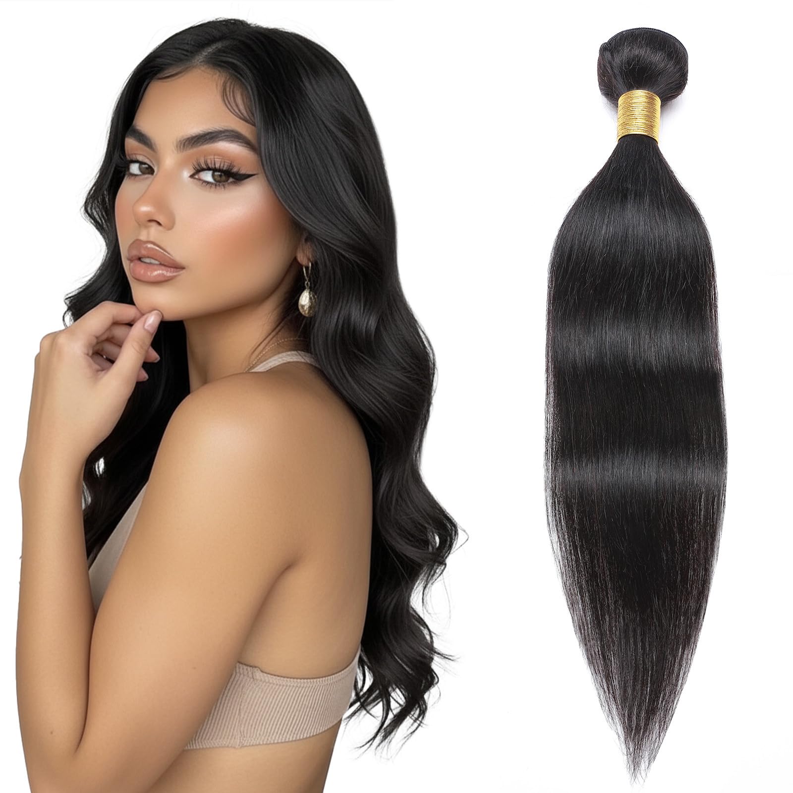MY-LADY Tressen Echthaar Doppelt Weft Extensions zum Einnähen - 75cm Tressen Extensions Echthaar Sew in Haarverlängerung Glatt #1B Natürliches Schwarz 100g