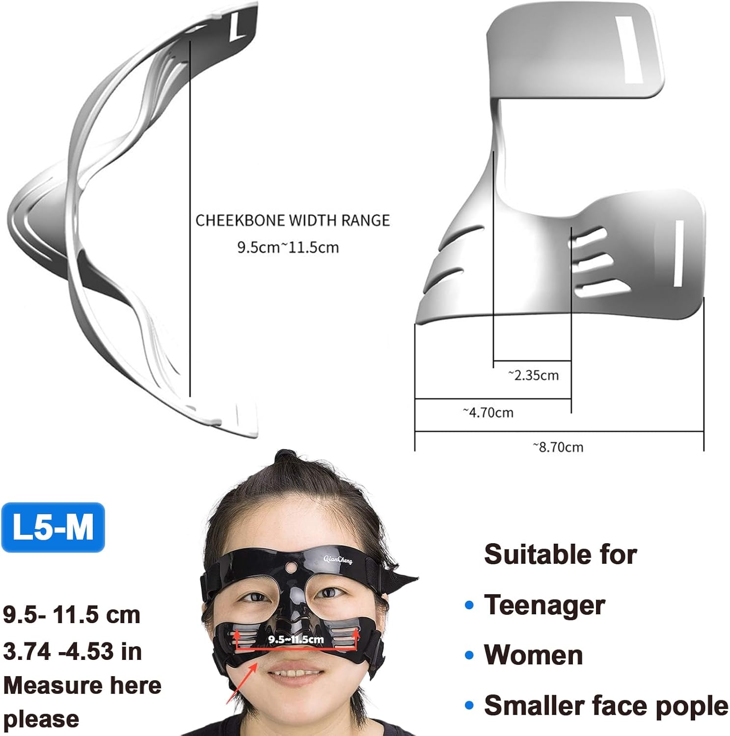 Qiancheng Nose Guard for Broken Nose, Sports Face Shield Masks for Women Teenagers, Adjustable Face Guard with Padding, Protection from Impact Injuries to Nose and Face, QC-L5-M