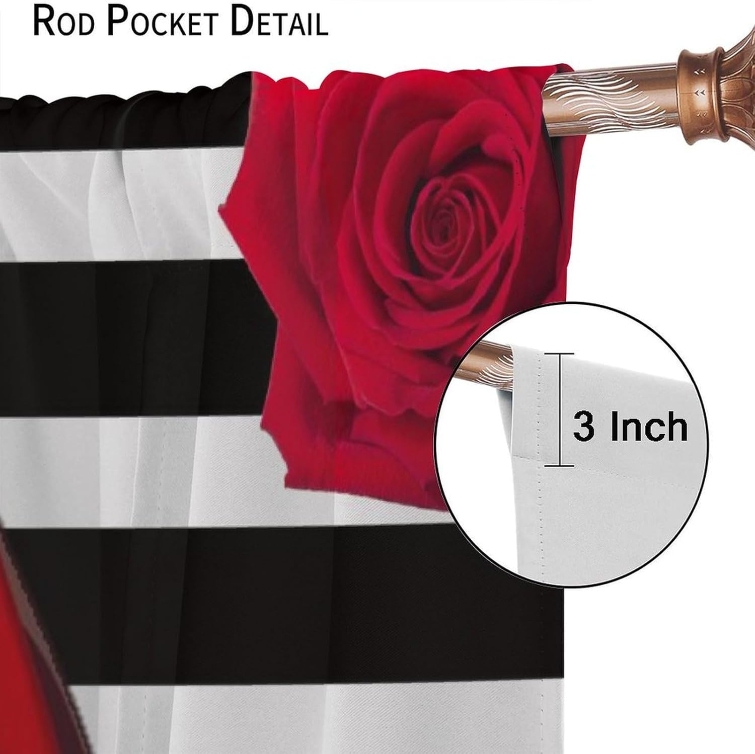 High Heels Curtains, Black and White Striped Fashion Red High Heels Romantic Rose Prints Blackout Rod Pocket Window Treatments Drapes for Ladies Bedroom Living Room42x63in