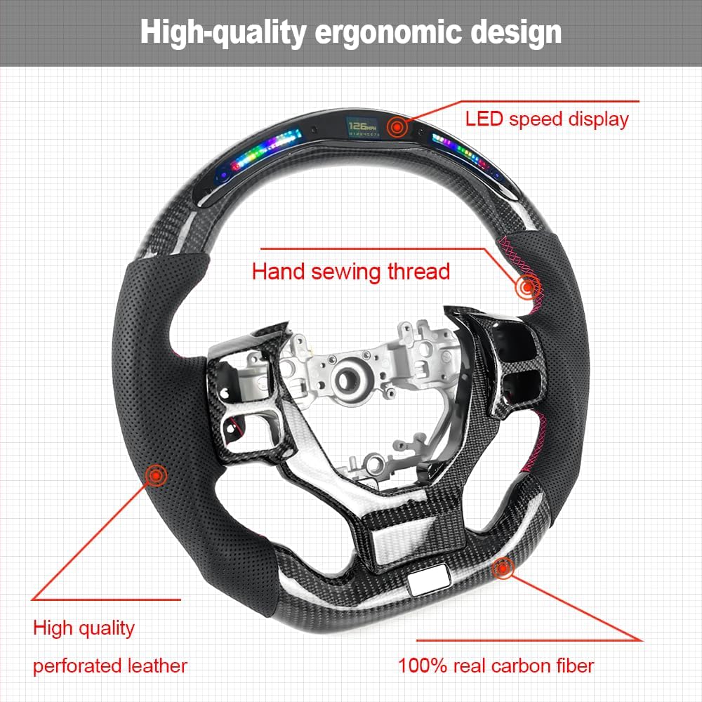 Carbon Steering Wheel for Lexus IS RCF LED Perforated Leather Steering Wheel with Carbon Y Trim 2014-2024 No Heating Function
