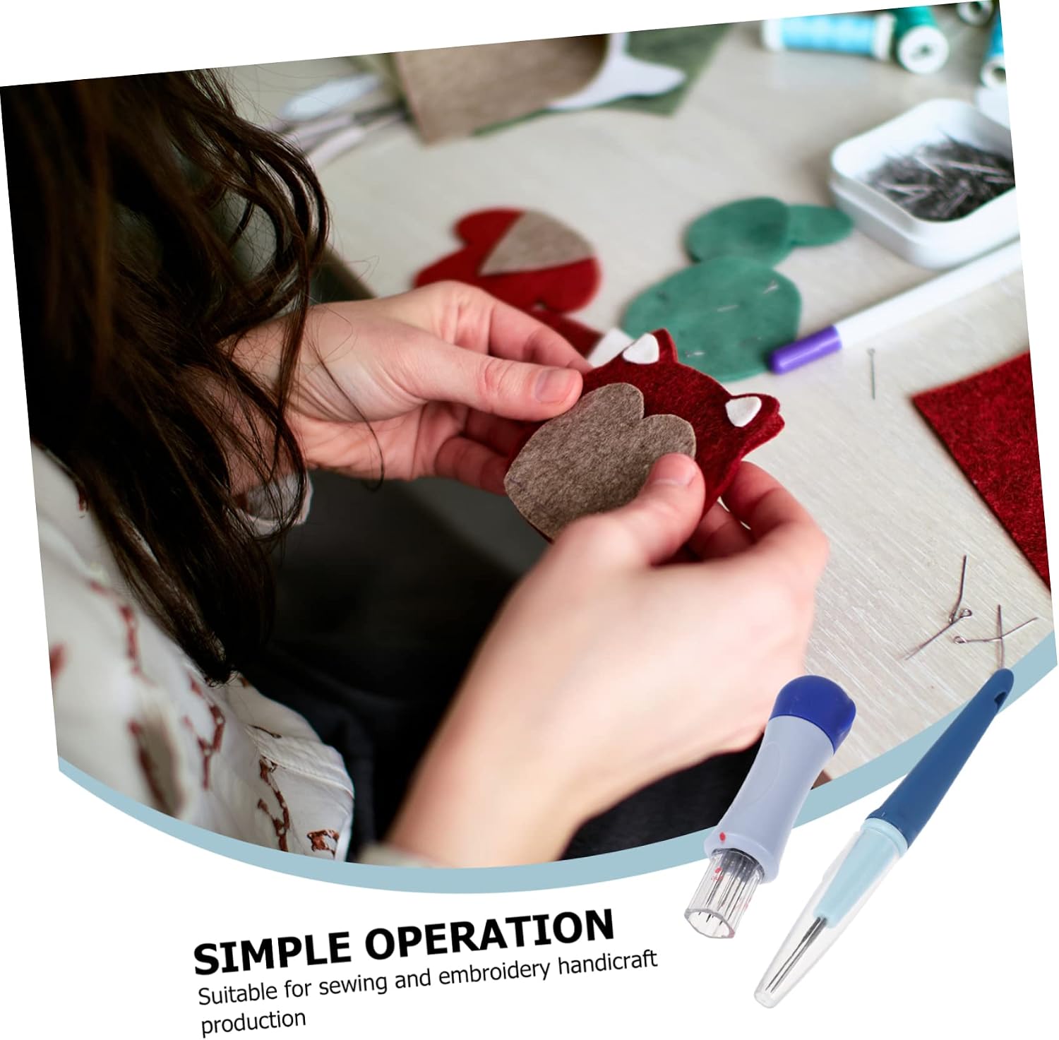 MUELODSIC 4pcs Embroidery Punch Needles Kit Needle Threader for Sewing Lightweight Easy Storage for Craft Work Classes Home Decor and Various Fabrics