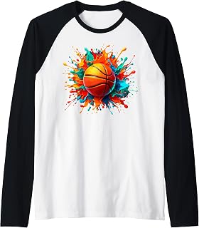 Colorful Paints Splash Basketball Ball Player Fan Game Day Raglan Baseball Tee