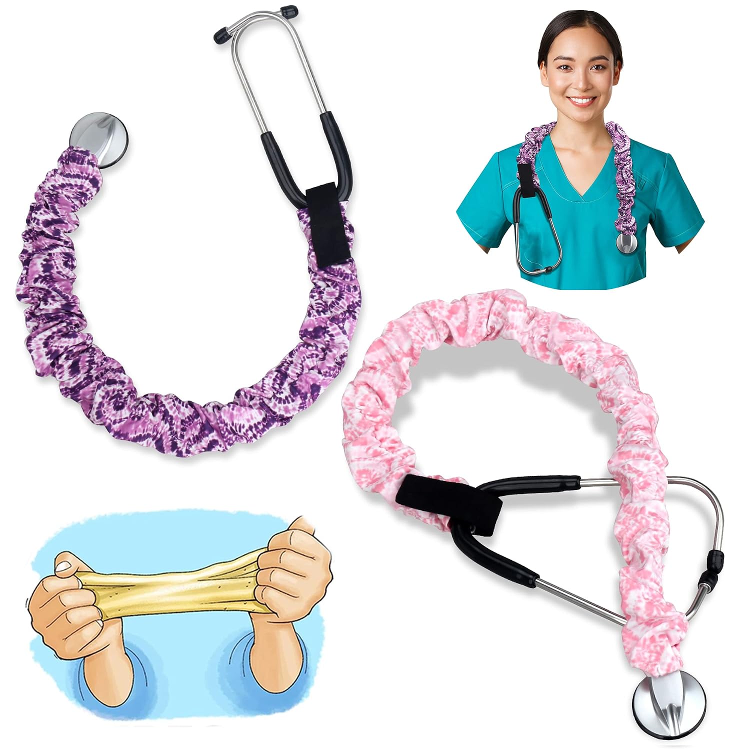 ABAMERICA Stretchy Stethoscope Cover Scrunchie, Stretchy Slim Looking Stethoscope Sleeves Universal Fit to All Types of Stethoscopes