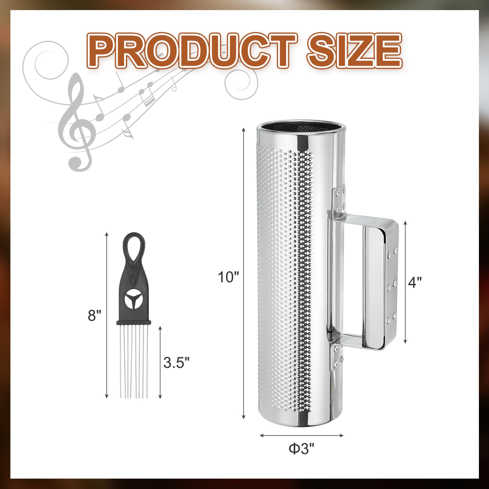 QUARKZMAN Guiro De Acero Inoxidable Instrumento De Percusión Latina 3" x 10" Con Raspador Herramienta De Entrenamiento Musical Guiro Metalico Para Bandas Performance Con Martillo De Arena