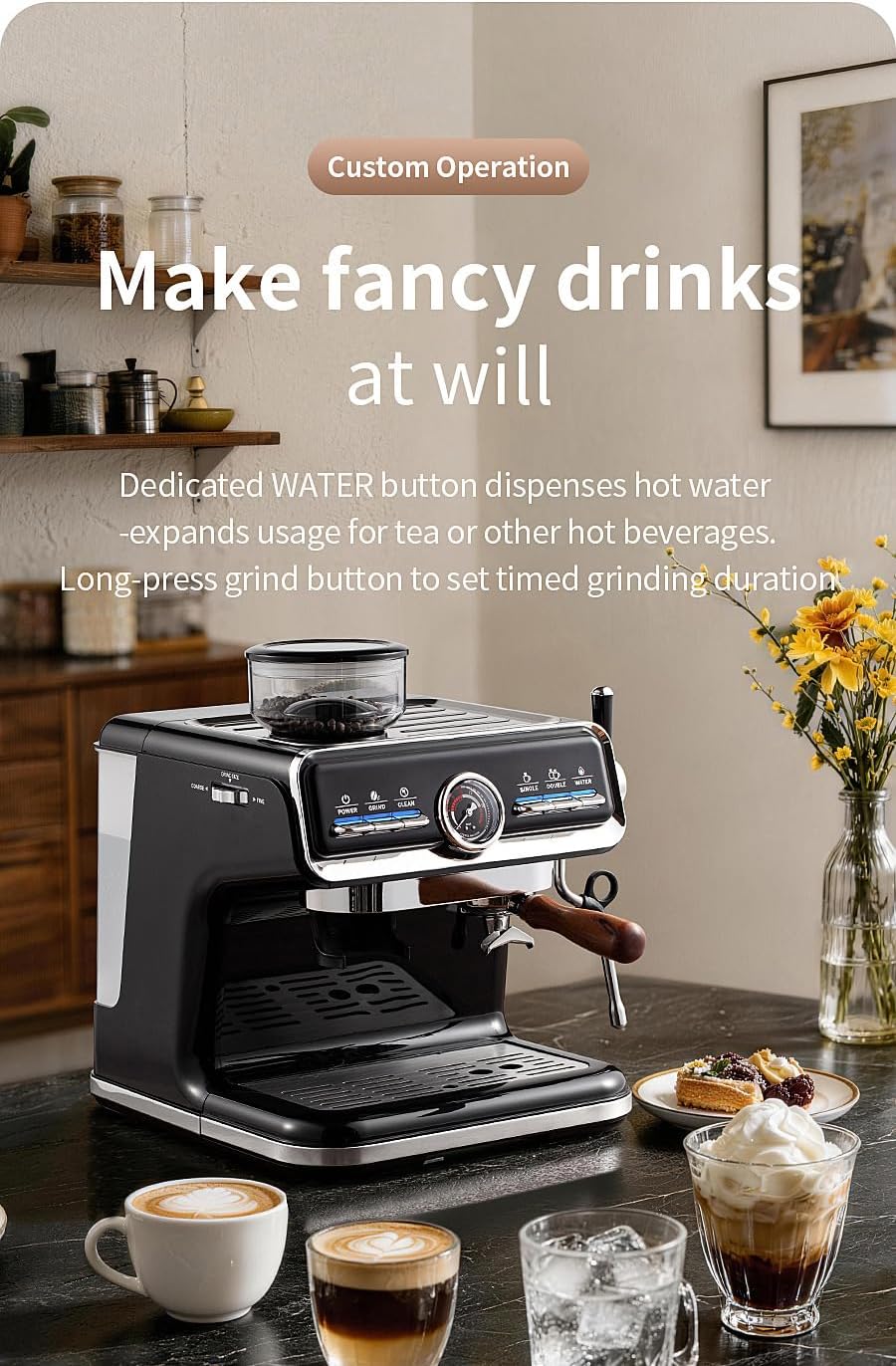 Italian coffee machine, grinding integrated automatic coffee machine, household small steam milk froth coffee machine, 20Bar