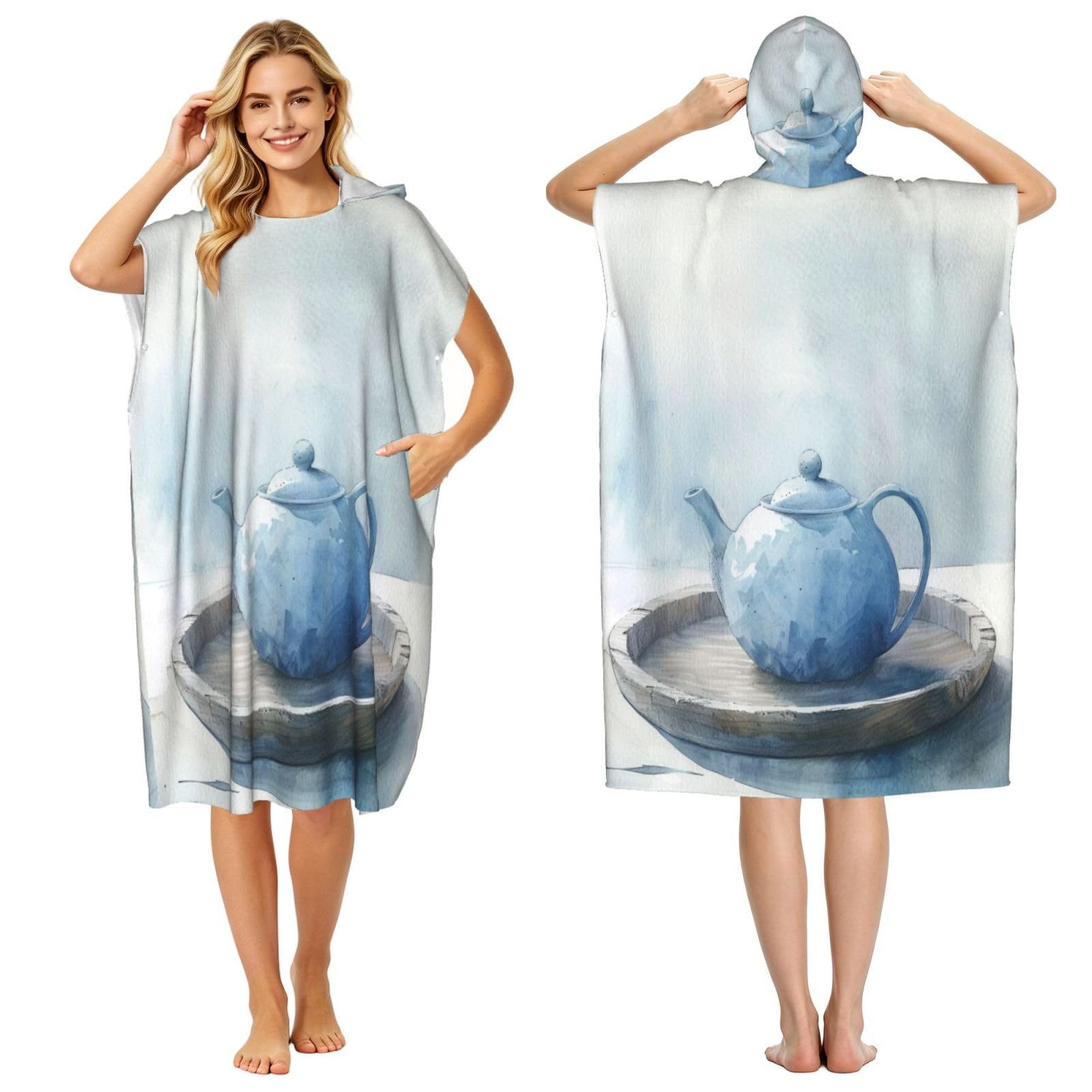 DTHKJNLSF Ceramic Tea Set Adult Hooded Beach Poncho Towel