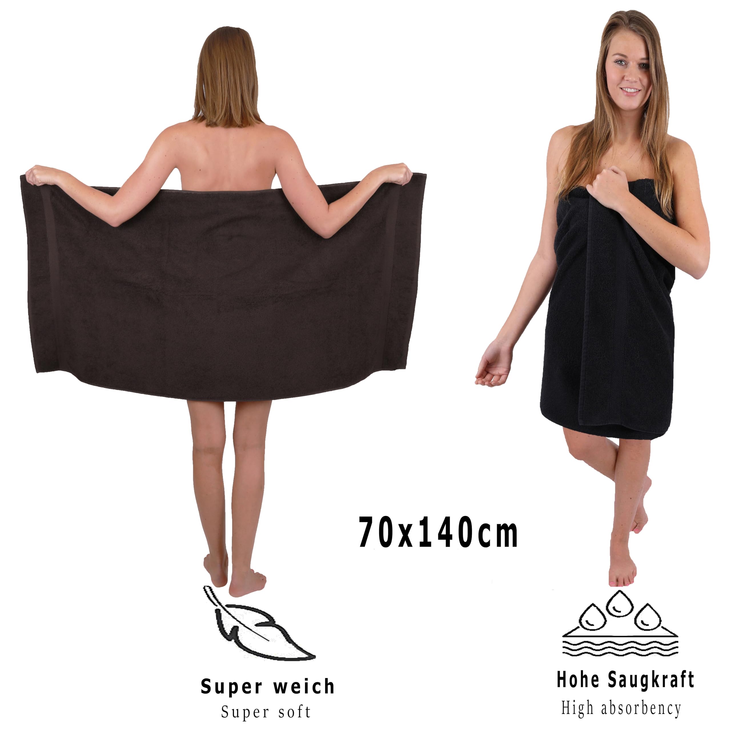 Betz Juego de 10 Toallas Classic 100% algodón 2 Toallas de baño 4 Toallas 2 Toallas de Mano 2 Toallas Cara de Color Negro y marrón Oscuro