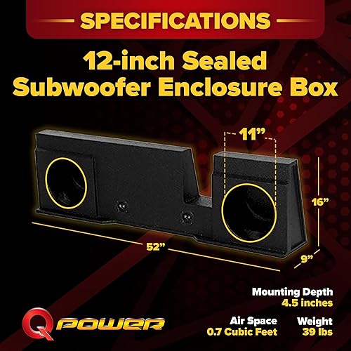 Miniatura 3 de QPower Downfire - Caja de subwoofer doble sellada de 12 pulgadas, subcaja compatible con Ford F-150 SuperCrew 2004-2008