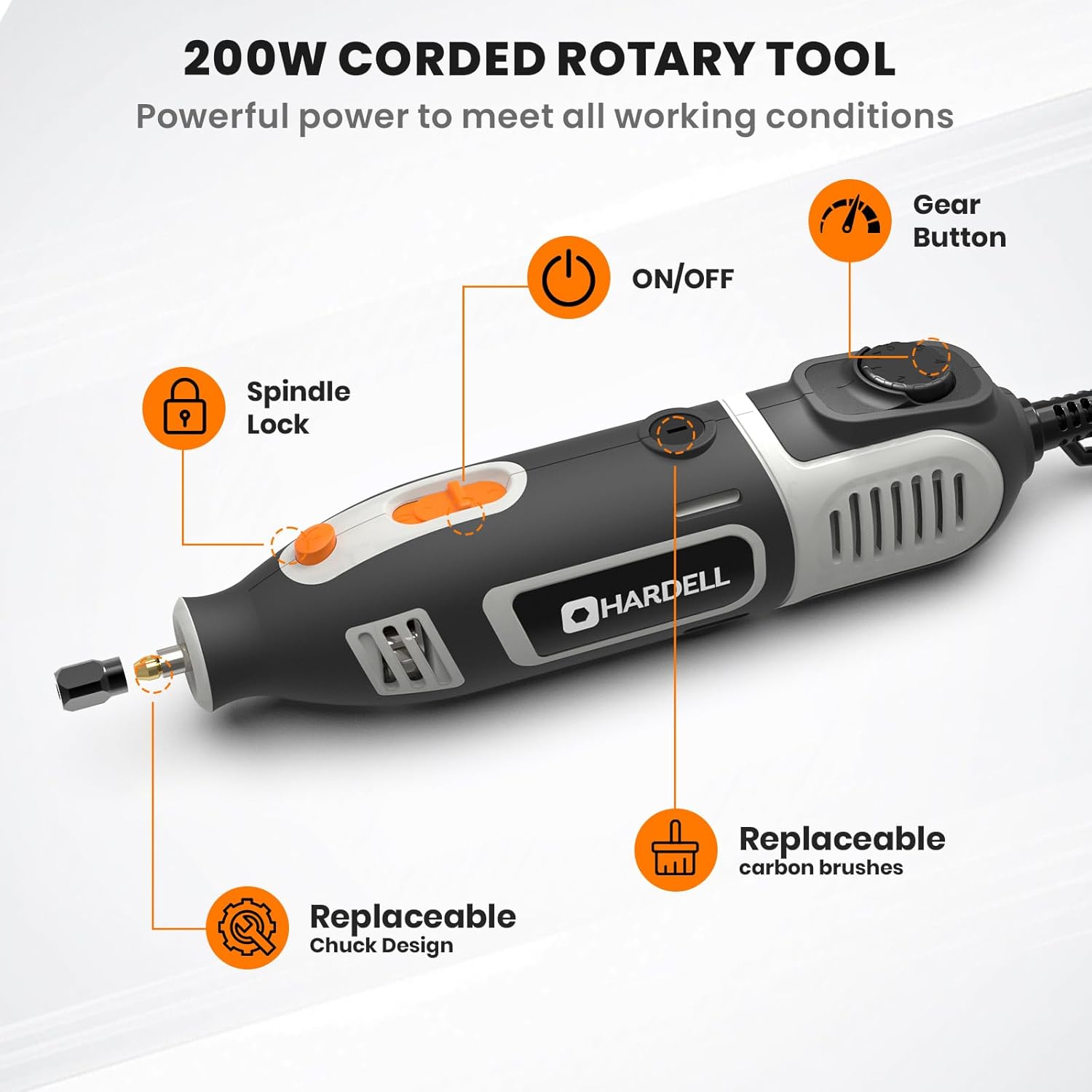 200W Corded Rotary Tool Kit with Flex Shaft 8000-40000 RPM, 6-Speed Adjustment 153Pcs Accessories for Crafting, Cutting, Sanding, Polishing, Drilling, Carving, DIY Projects