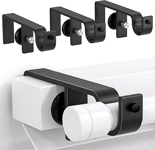 No Drill Curtain Rod Brackets for Blinds, Over Blind Curtain Rod Holders, Renter Friendly Window Curtain Rod Brackets for Outside Mounted Blinds, Adjustable Fit, Set of 4, Black