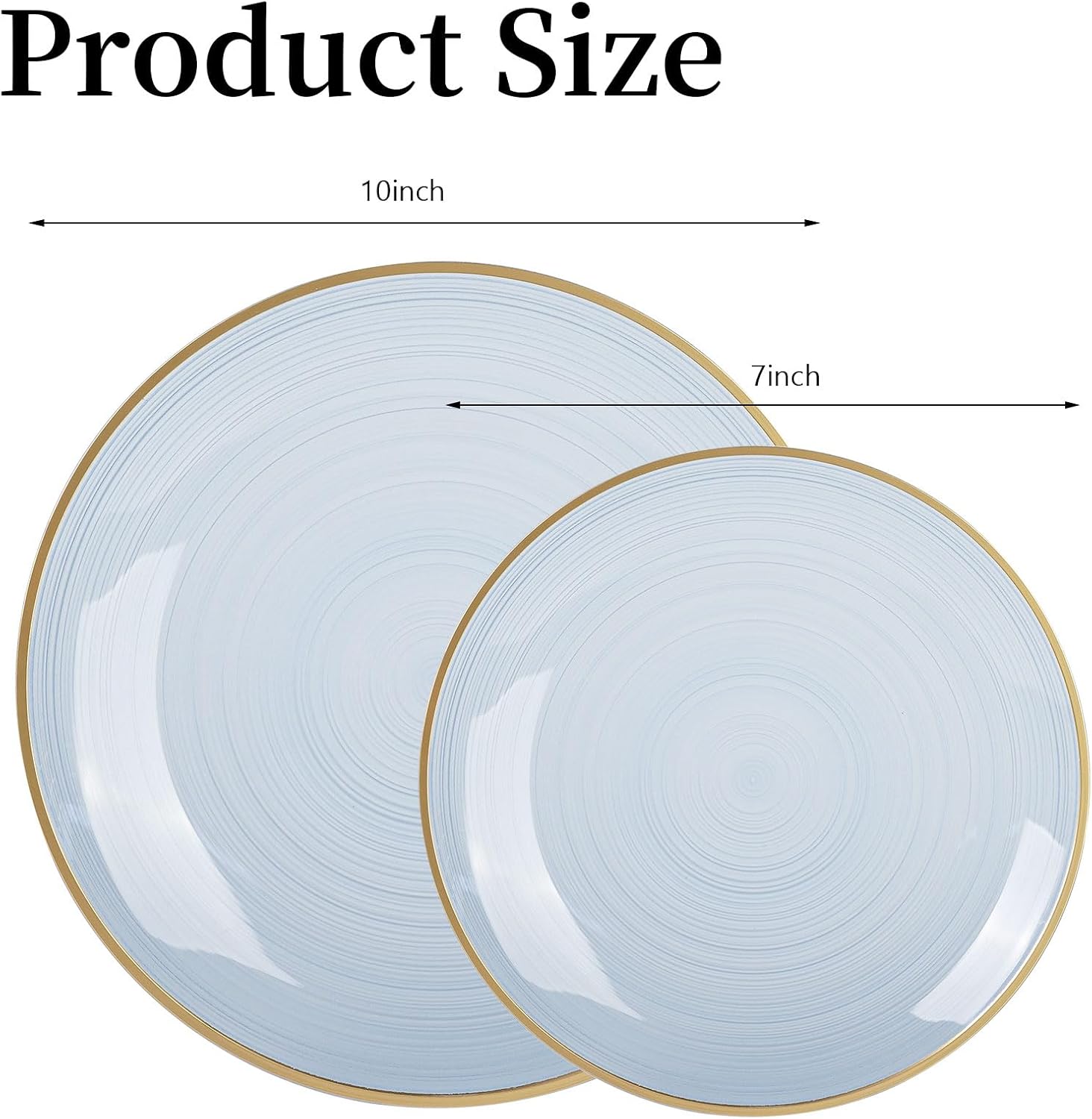 80pcs Disposable Clear Blue Plastic Plates With Gold Rim, Include 40-7 inch Dessert Plate and 40-10 inch Dinner-Plates for Party, Wedding and Birthday