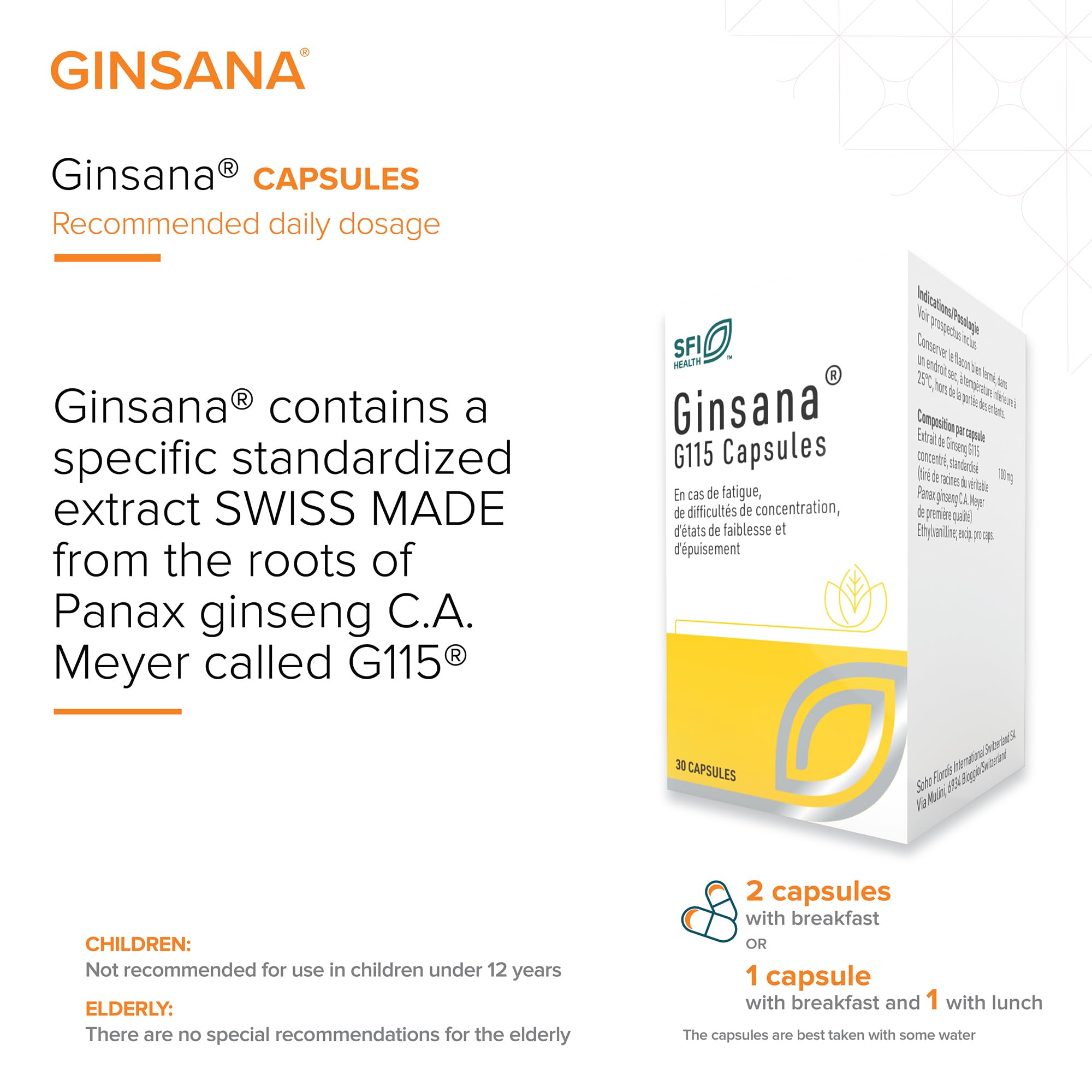 Ginsana Capsules 30's - Standardised Korean Ginseng G115 Supplement for Energy, Endurance & Reduced Fatigue, Supports Focus & Vitality During Demanding Days, Adults & Teens 12+, Pack of 30