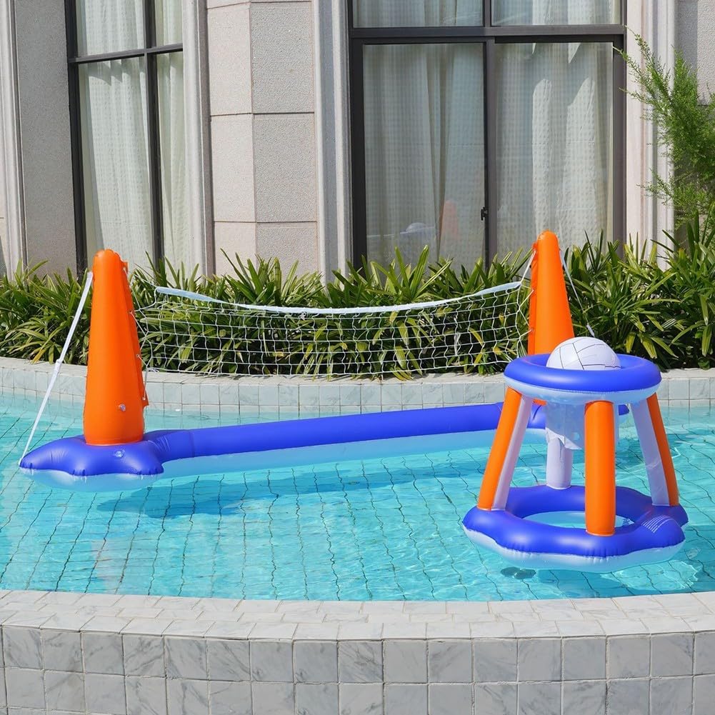 Aufblasbare Badeinsel Volleyball Netz Basketball Korb Wasserspielzeug Pool Party Schwimmendes Spielzeug 120x38x30 Zoll