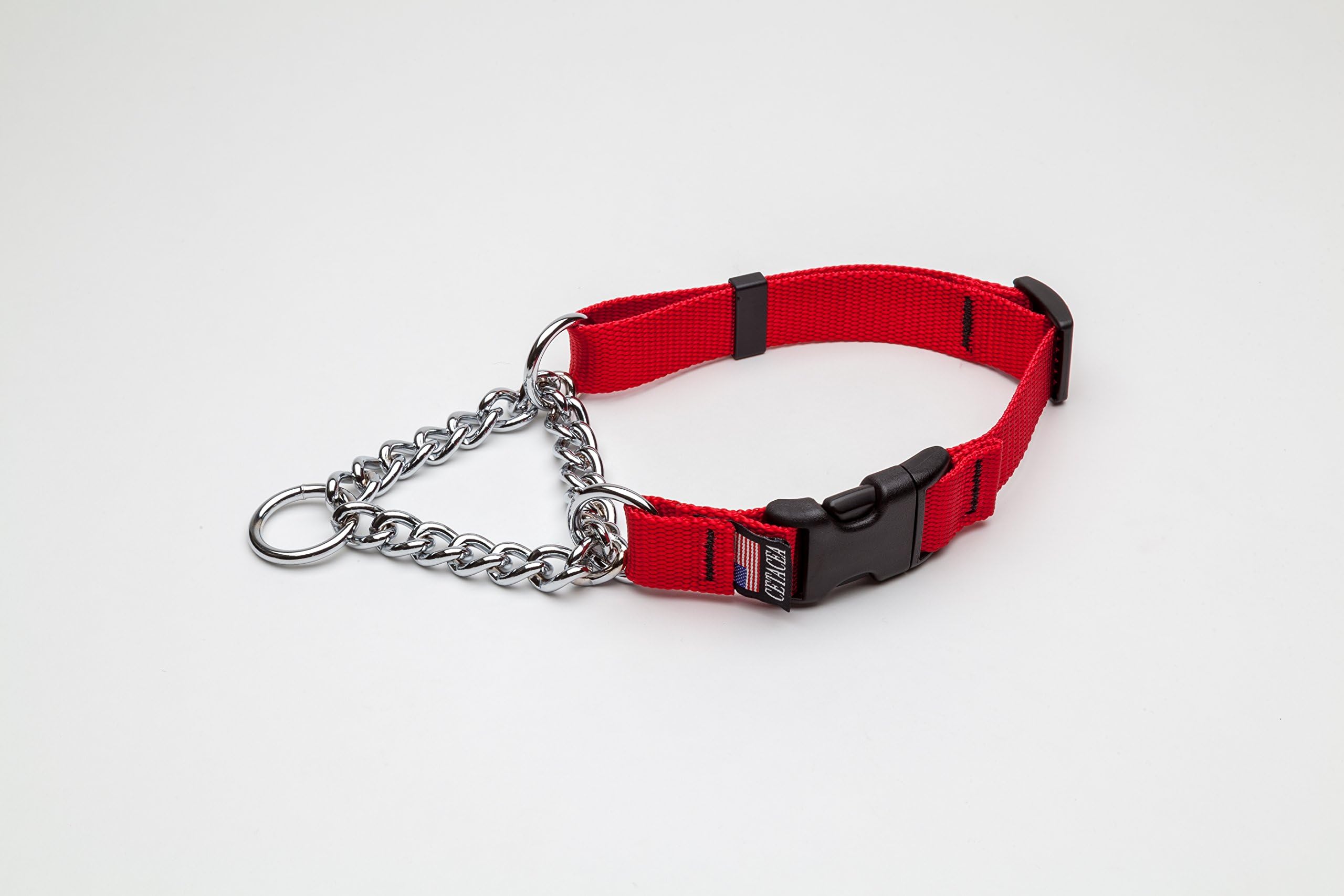 Cetacea Chain Martingale Dog/Pet Collar with Quick Release, Medium, Red