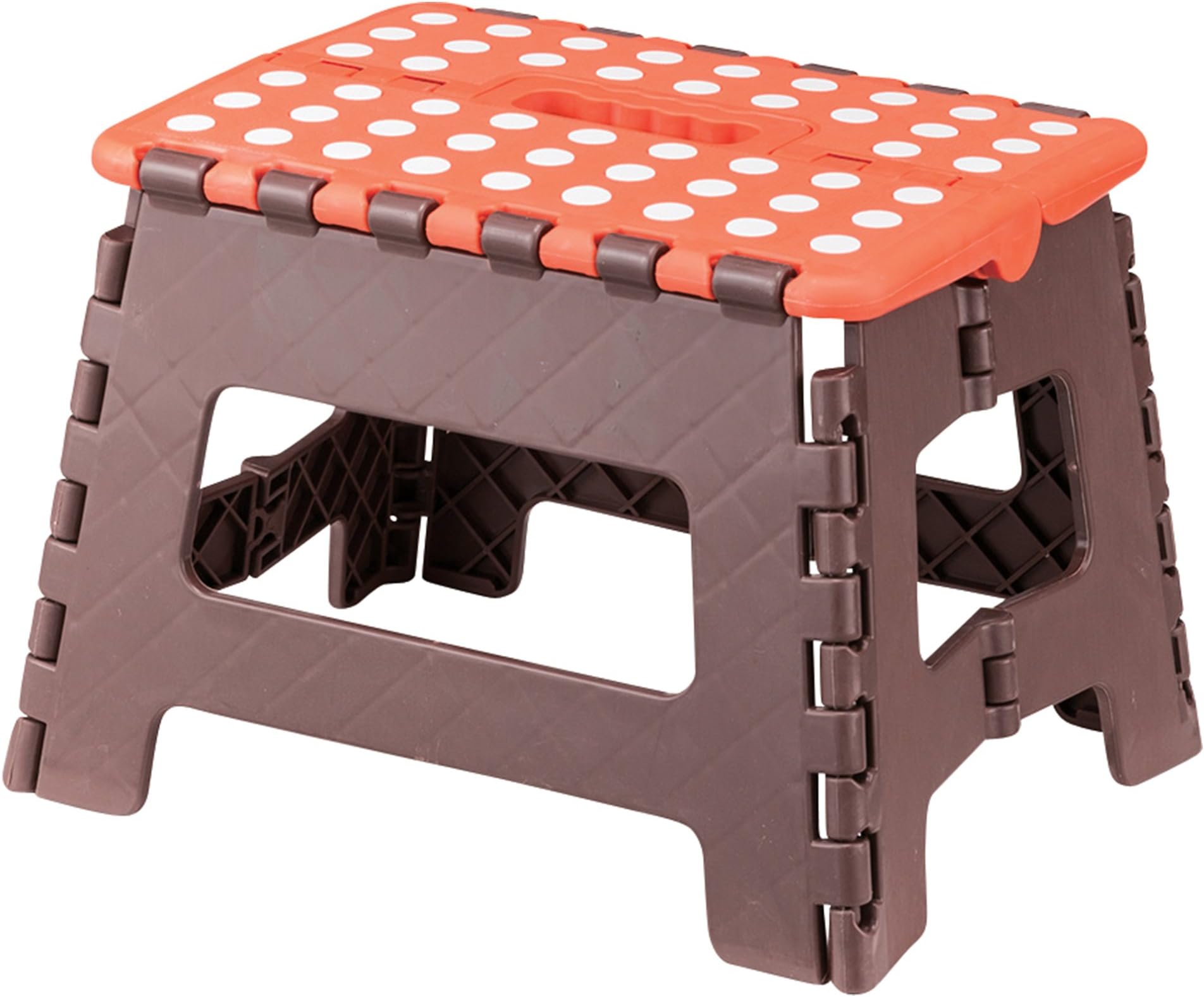 AZUMAYA 23cm Height Folding Step Stool Orange and Brown Size Small FKF-621OR