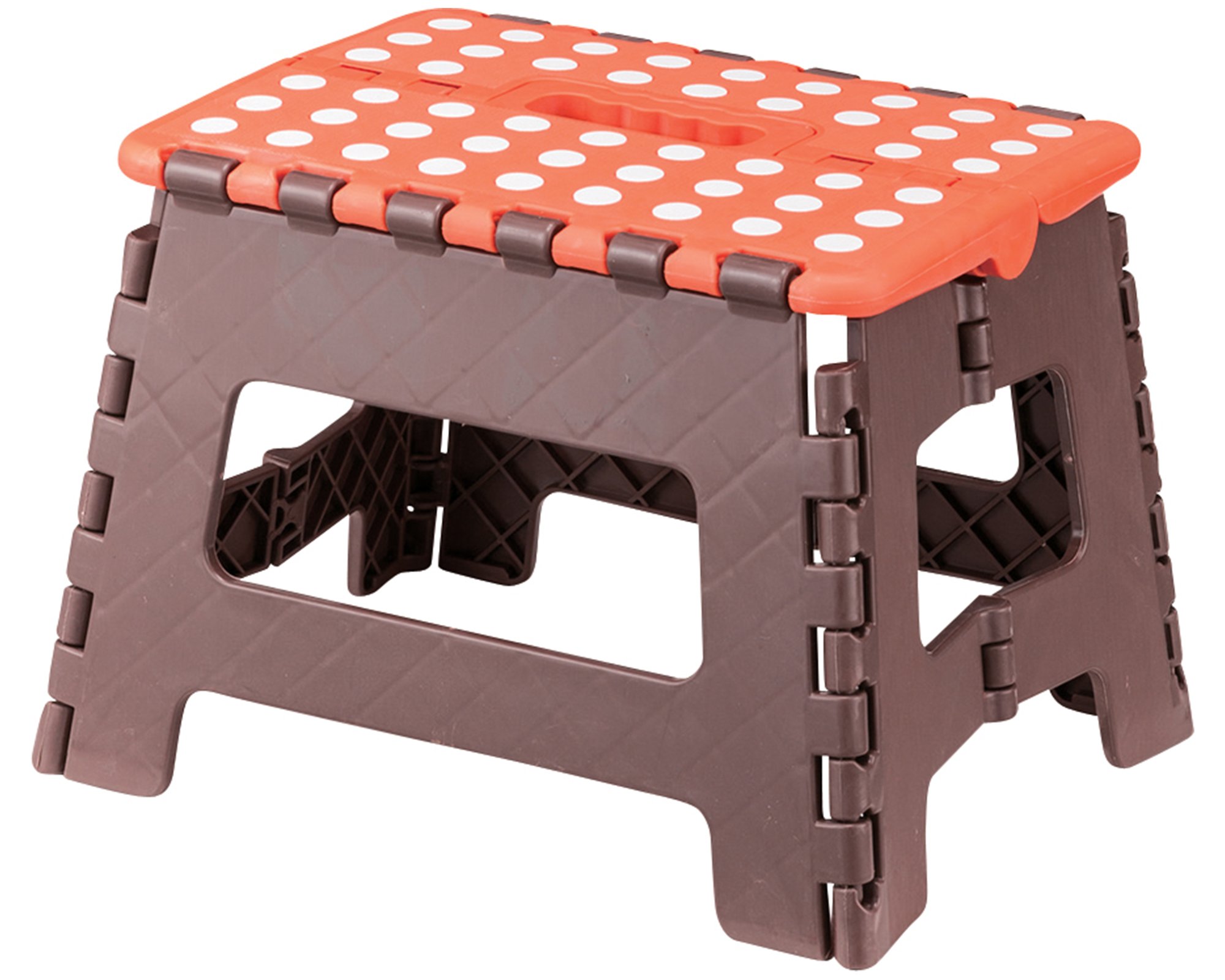 AZUMAYA 23cm Height Folding Step Stool Orange and Brown Size Small FKF-621OR