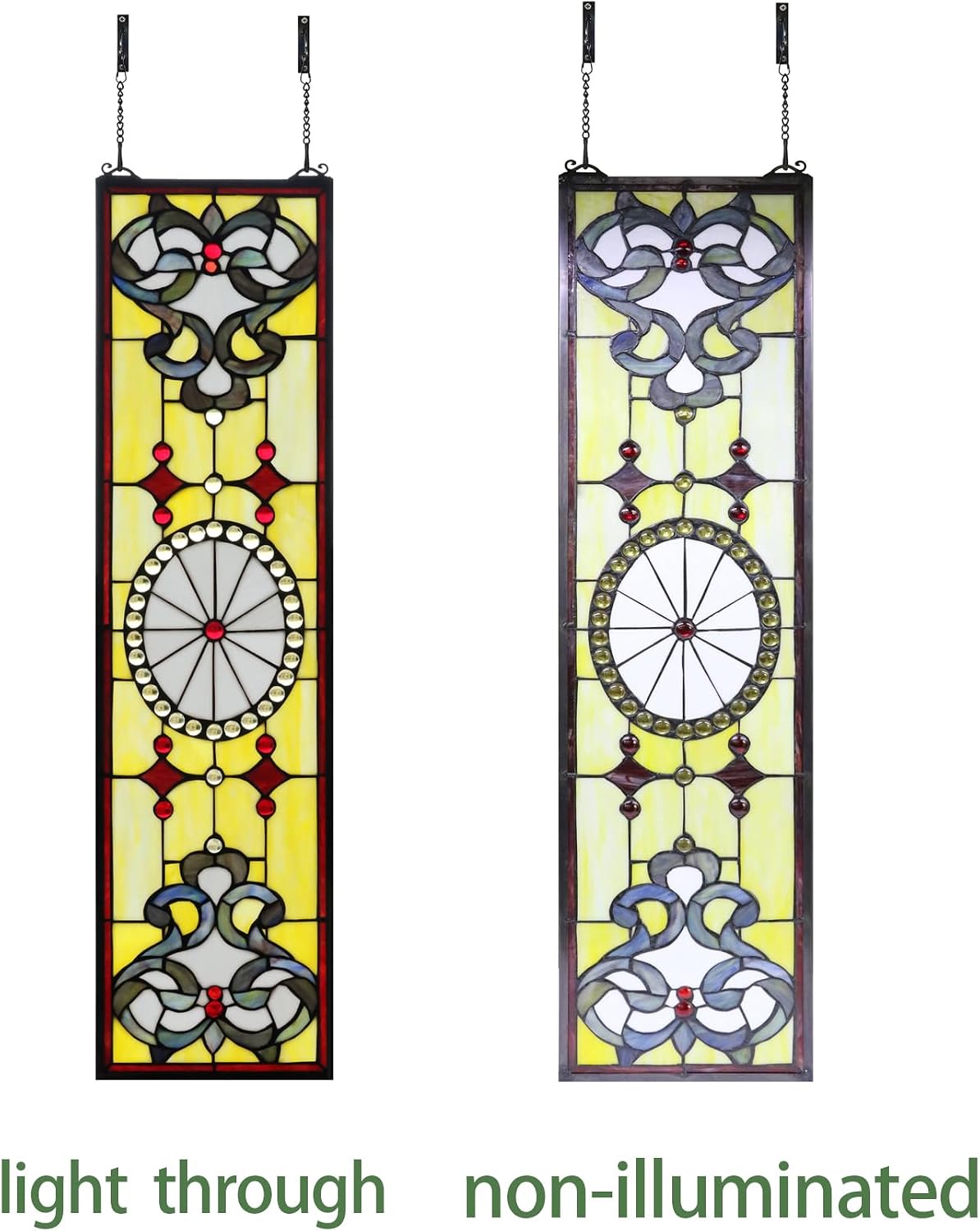 36 inch Extra Large Stained Glass Window Hanging,100% Real Stained Glass Panel for Home Decor 9.5" ×36" (YLK008)