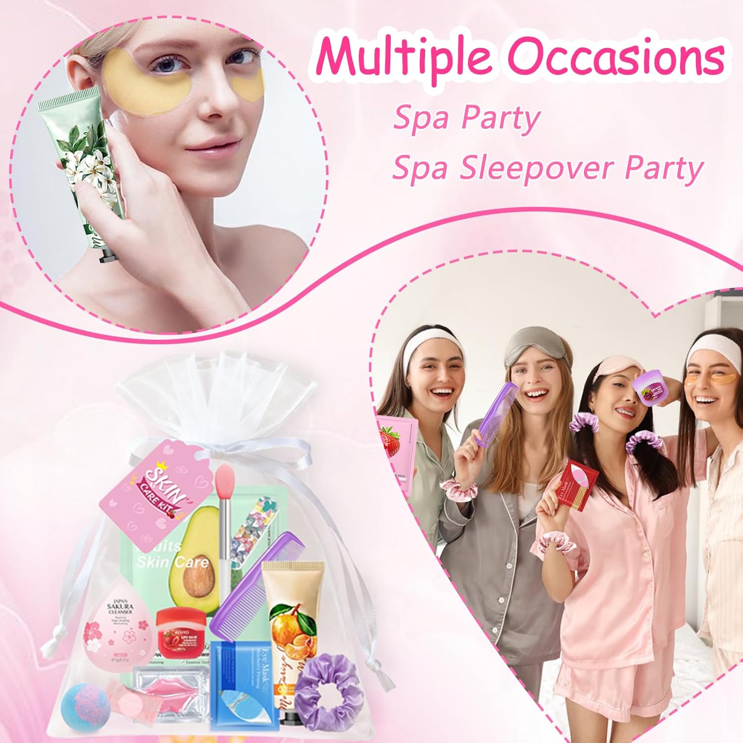 140 PCS Spa Party Supplies for Women, Sleepover Spa Party Favors Include Face Masks, Facial Cleanser, Hand Cream, Lip Balm, Under Eye Patches, Lip Mask, Foot Bath Bombs, Spa Birthday Party Supplies