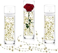 Vista 11 de 50 piezas de cadenas de perlas para velas flotantes, perlas falsas de efecto flotante para relleno de jarrón, decoraciones centrales para mesa