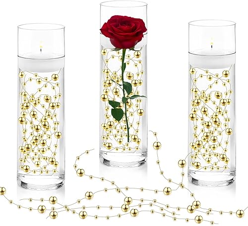 Miniatura 11 de 50 piezas de cadenas de perlas para velas flotantes, perlas falsas de efecto flotante para relleno de jarrón, decoraciones centrales para mesa