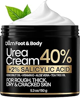 Crema de urea 40 por ciento para pies, crema de pies para talones secos agrietados, 2% de ácido salicílico para removedor de callos, reparación de máxima fuerza de la piel, suave y lisa 40% loción de urea hidratante para codos, manos y rodillas