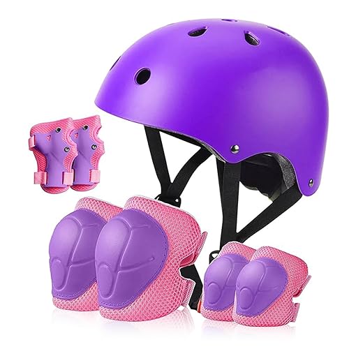 Juego de casco de bicicleta para niños, rodilleras para patineta, coderas, muñequeras ajustables para niñas y niños, equipo de protección para